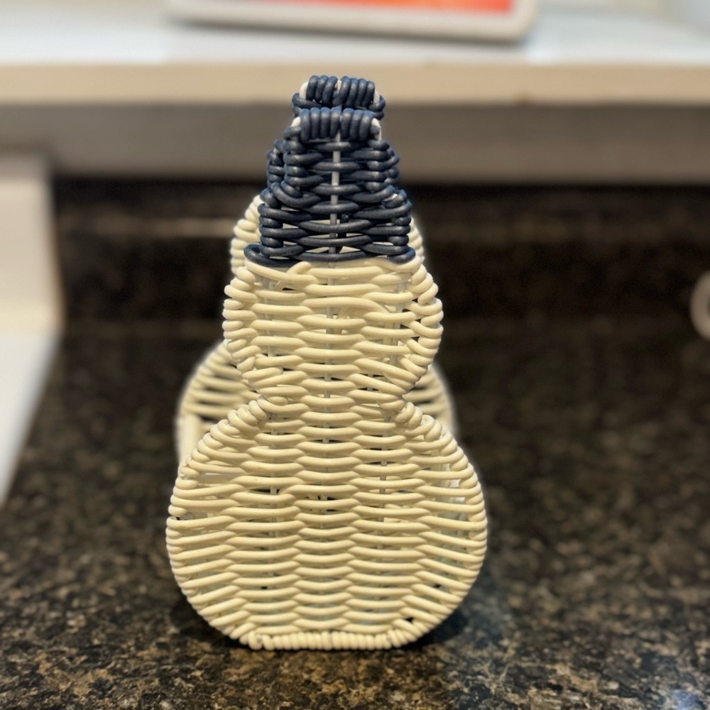 Woven Snowman Figurine in White and Blue